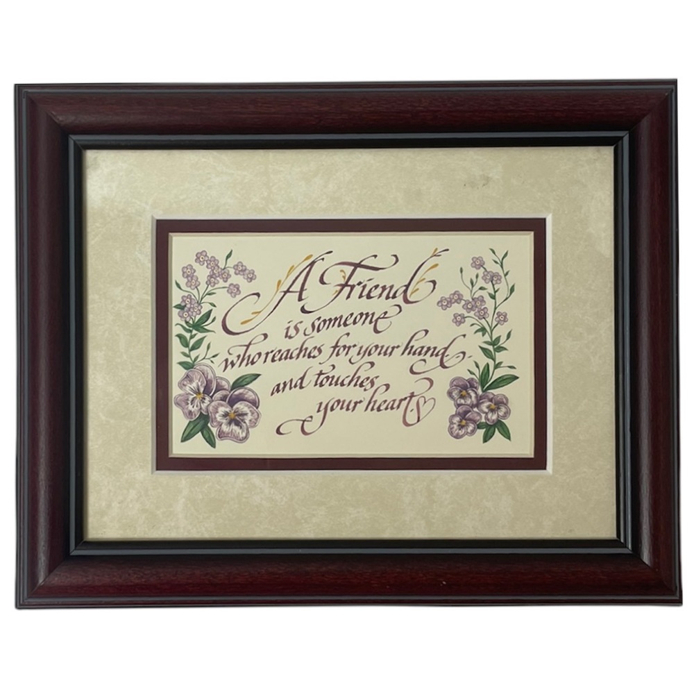 Friendship Picture Wood Framed Art Friendship Gift Flowers Ivory Lavender Brown
